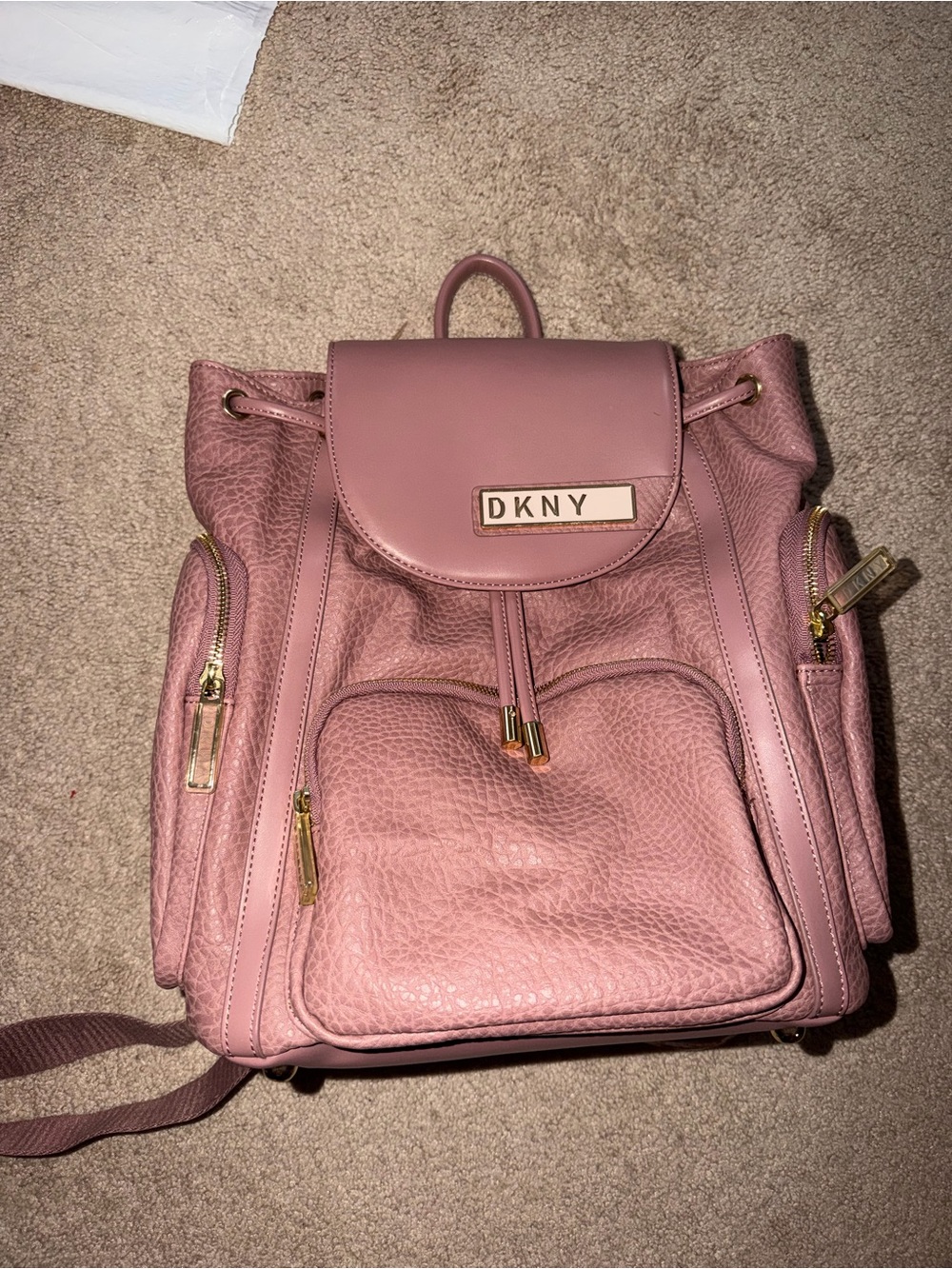 DKNY Dusty Rose Leather Backpack with Gold Hardware